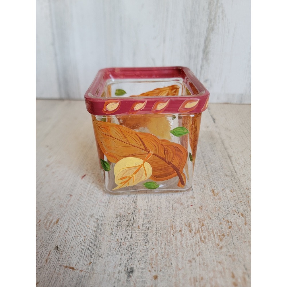 Vintage glass fall leaf leaves tea light candle holder Halloween Thanksgiving